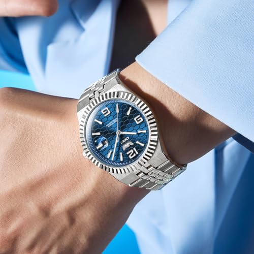 OPK Watch for Men Silver Blue Business Large Analog Quartz Stainless Steel Day Date Waterproof Luminous Casual Wrist Watches - Image 3