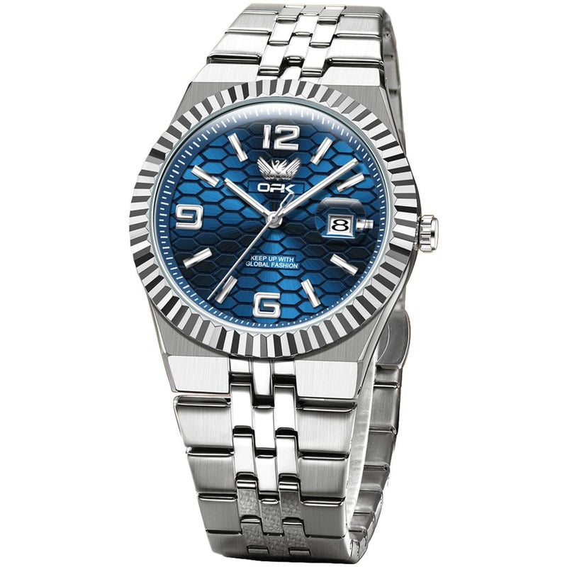 OPK Watch for Men Silver Blue Business Large Analog Quartz Stainless Steel Day Date Waterproof Luminous Casual Wrist Watches - Image 1