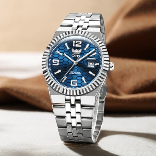 OPK Watch for Men Silver Blue Business Large Analog Quartz Stainless Steel Day Date Waterproof Luminous Casual Wrist Watches - Image 5