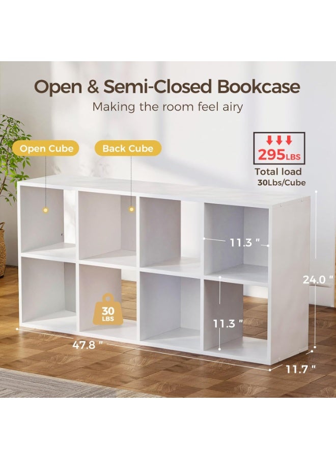 NANAO منظم تخزين مكعبات خشبية 8 مع ظهر مفتوح وألواح خلفية قابلة للإزالة، رف تخزين مكعب أبيض 11 إنش، خزانة رف مكعبات لمكتب المنزل أو غرفة النوم أو غرفة المعيشة، عمودي أو أفقي - Image 2