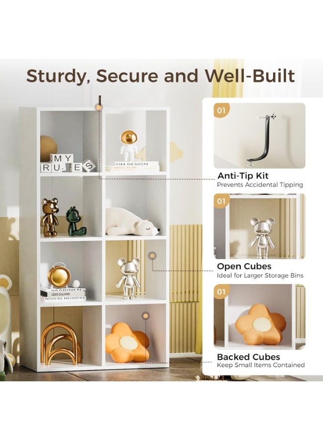 NANAO منظم تخزين مكعبات خشبية 8 مع ظهر مفتوح وألواح خلفية قابلة للإزالة، رف تخزين مكعب أبيض 11 إنش، خزانة رف مكعبات لمكتب المنزل أو غرفة النوم أو غرفة المعيشة، عمودي أو أفقي - Image 4
