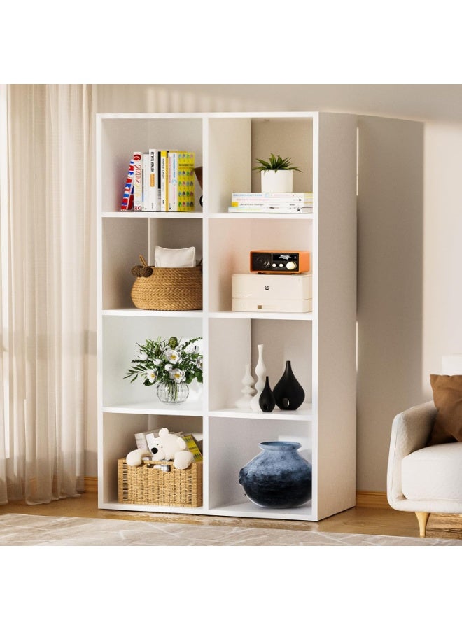 NANAO منظم تخزين مكعبات خشبية 8 مع ظهر مفتوح وألواح خلفية قابلة للإزالة، رف تخزين مكعب أبيض 11 إنش، خزانة رف مكعبات لمكتب المنزل أو غرفة النوم أو غرفة المعيشة، عمودي أو أفقي - Image 1