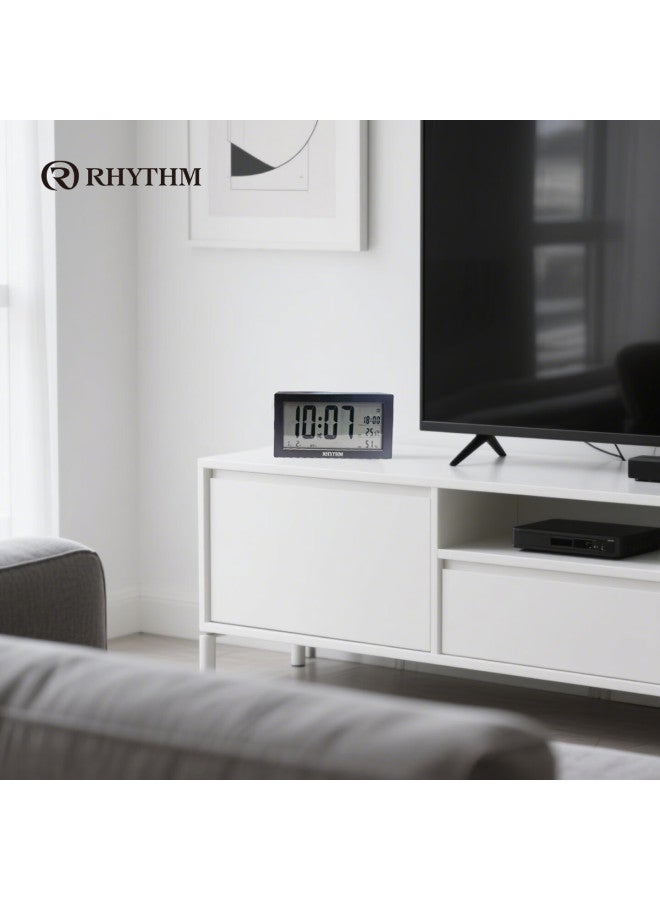 Rhythm Rhythm Living Room Clock 2025 Model Home Lcd Large Screen Electronic Wall Clock With Calendar, No Drilling Required, Desktop Clock For Students, Children's Alarm Clock, 8rda83dl02 Black - Image 1