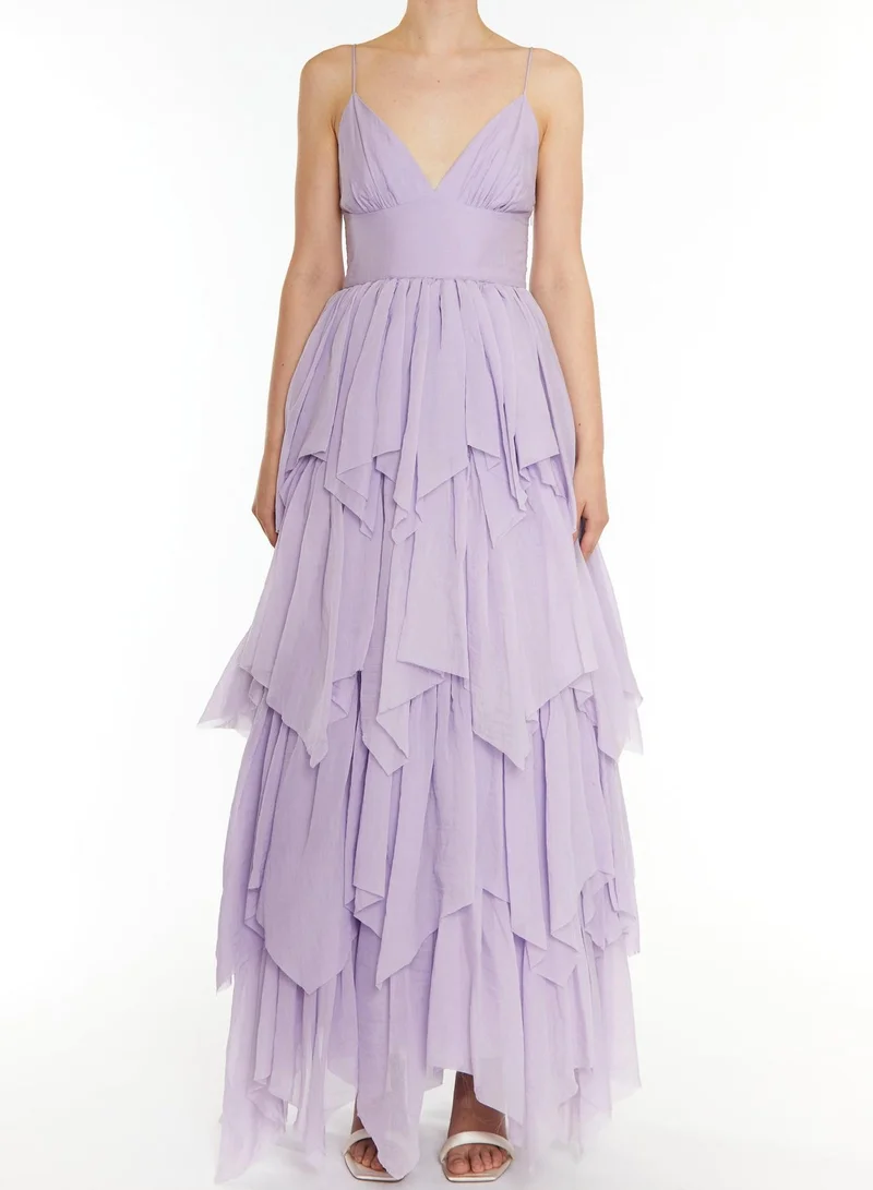 True Decadence Sadie Lilac Layered Hanky-Hem Tulle Maxi Dress