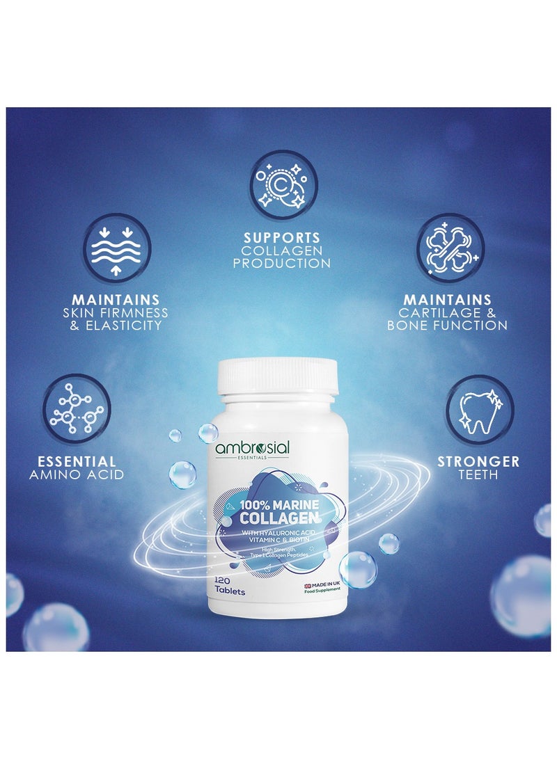 أمبروسيال أمبروسيل 100% كولاجين بحري مع حمض الهيالورونيك وفيتامين سي والبيوتين - كولاجين بحري عالي القوة من النوع الأول - صنع في المملكة المتحدة - غير معدل وراثيًا وخالي من الغلوتين - 120 قرصًا - Image 2