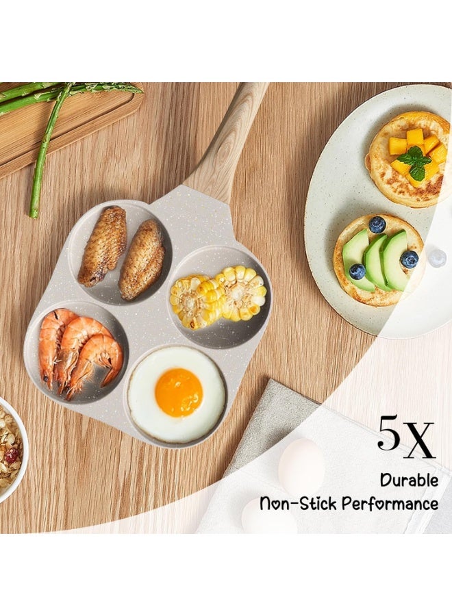 Egg Omelette Pan with spatula, 4-Cup Nonstick Granite Omelette Skillet Breakfast Frying Pan Egg Cooker Suitable for Gas Stove u0026 Induction Cookware, PFOA PFOS Free Round Shaped - Image 3