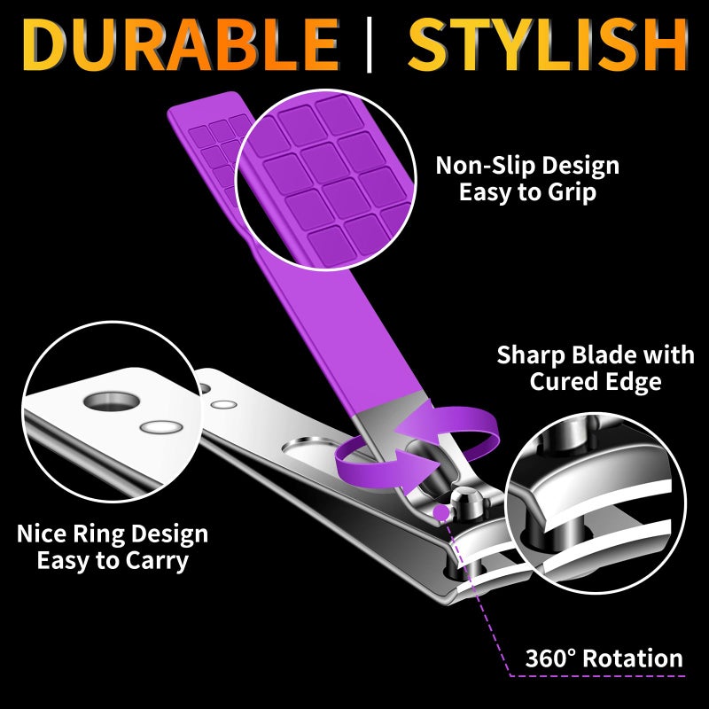 BLESWIN Manicure Set 16Pcs Professional Stainless Steel Pedicure Kit Mens Grooming Kit Fingernail & Toenail Clippers Set Manicure Kit with Luxurious Travel Bag, Sharp Nail Scissors and Clipper (Purple) - Image 4