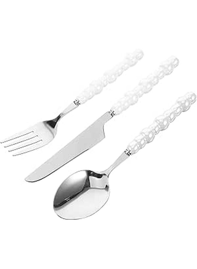 Stainless Steel Fork and Spoon Set with White Pearl Handle 3pcs Dining Silverware - Image 1
