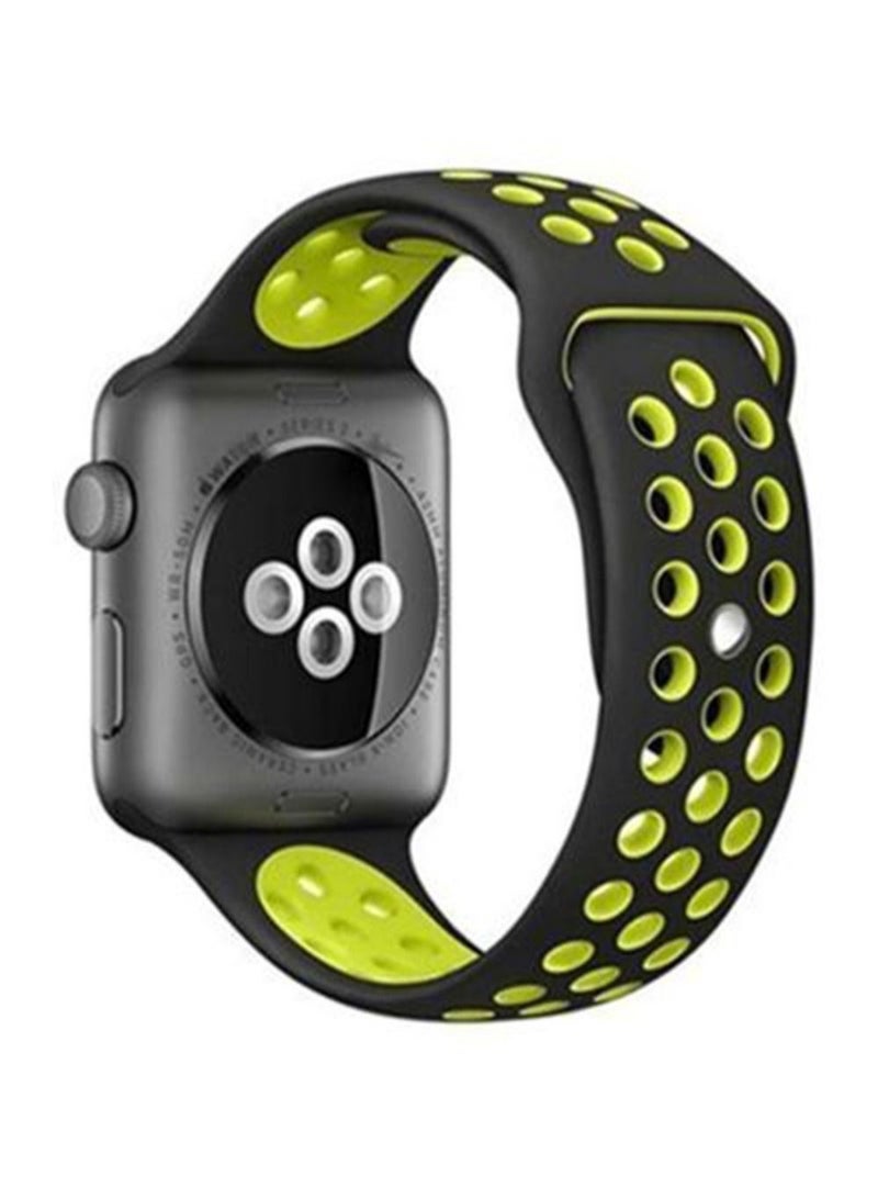 Captaintech Silicone Replacement Band For Apple iWatch Series 1, 2, 3 Black/Yellow