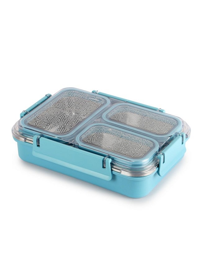 Cello CELLO Tri Lunch Insulated Lunch Box | Inner Stainless Steel Compartment | Silicon Seal in The Lid with with 4 Sided Click Locks | Ideal for College,Office, Outdoor Activities | Light Blue | Set of 1  - Image 2
