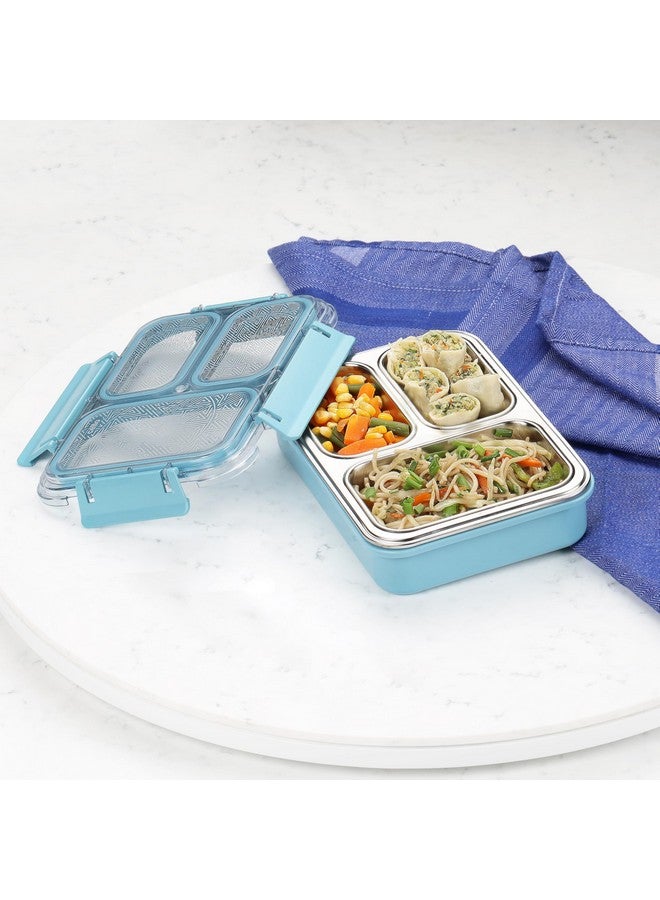 Cello CELLO Tri Lunch Insulated Lunch Box | Inner Stainless Steel Compartment | Silicon Seal in The Lid with with 4 Sided Click Locks | Ideal for College,Office, Outdoor Activities | Light Blue | Set of 1  - Image 1