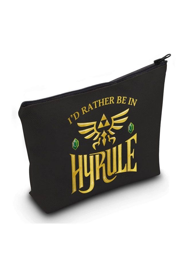 LEVLO Cartoon Game Cosmetic Bag Gamer Inspired Gift I'd Rather Be In Hyrule Makeup Zipper Pouch Bag (Hyrule Black) - Image 1