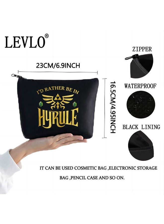LEVLO Cartoon Game Cosmetic Bag Gamer Inspired Gift I'd Rather Be In Hyrule Makeup Zipper Pouch Bag (Hyrule Black) - Image 2
