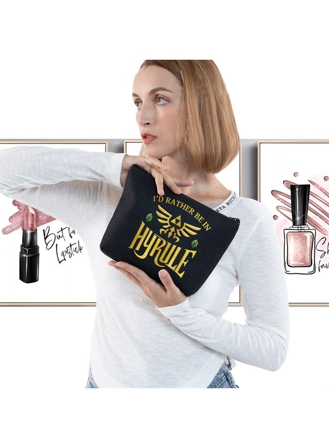 LEVLO Cartoon Game Cosmetic Bag Gamer Inspired Gift I'd Rather Be In Hyrule Makeup Zipper Pouch Bag (Hyrule Black) - Image 3