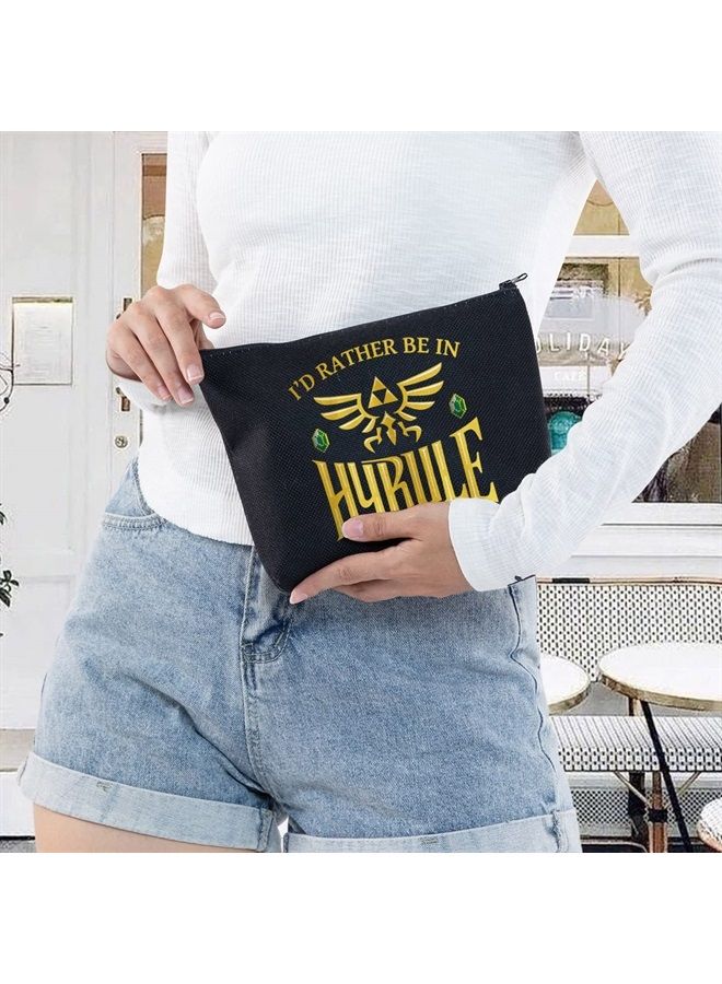 LEVLO Cartoon Game Cosmetic Bag Gamer Inspired Gift I'd Rather Be In Hyrule Makeup Zipper Pouch Bag (Hyrule Black) - Image 5