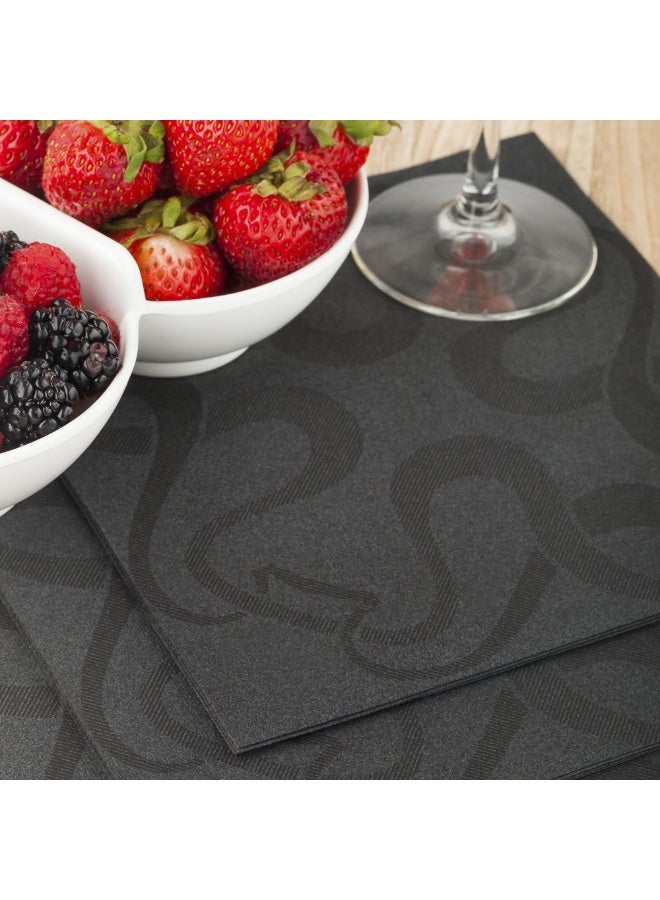Restaurantware Luxenap 15.75 Inch Disposable Napkins, 600 Soft Linen Like Napkins - Absorbent, Air Laid, Black With Vintage Pattern Paper Cloth Like Napkins, Pre-folded, For Dinner Party Guests  - Image 3