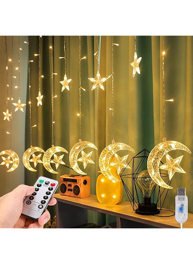 The Bros Ramadan Lights Decorations LED Star Moon Curtain Lights - Ramadan Mubarak Decorations - Ramadan String Lights Decoration for Home 2025, زينه رمضان كريم ديكور  - Image 1