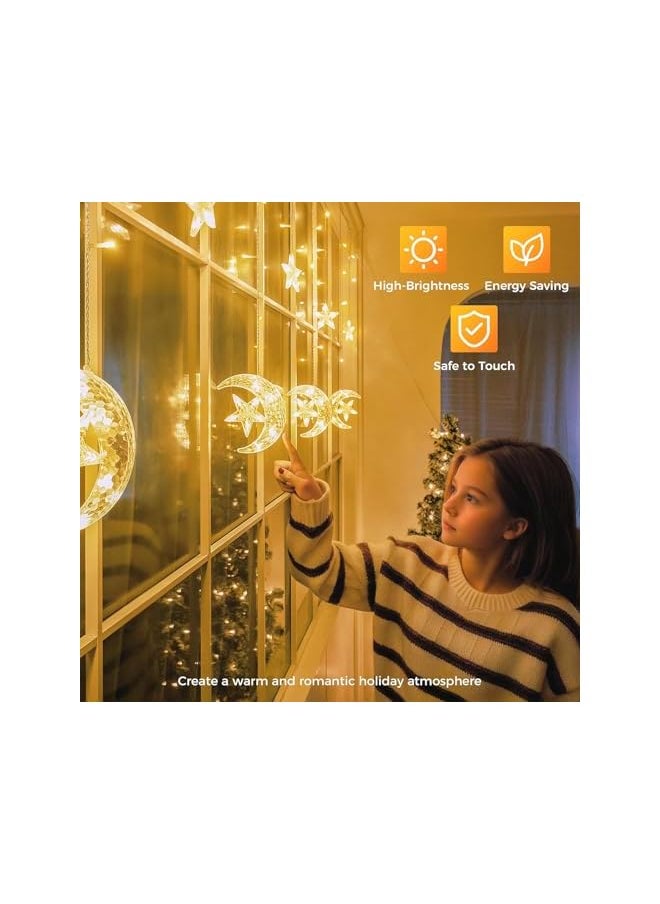 The Bros Ramadan Lights Decorations LED Star Moon Curtain Lights - Ramadan Mubarak Decorations - Ramadan String Lights Decoration for Home 2025, زينه رمضان كريم ديكور  - Image 3