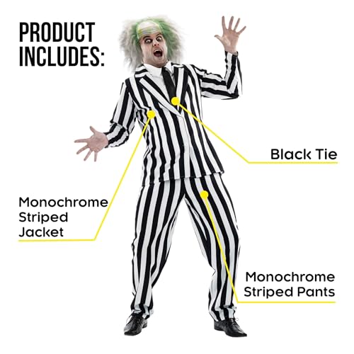 fun shack Black and White Striped Suit Mens Costume, Halloween Costumes for Adults, Halloween Costumes for men, L - Image 2