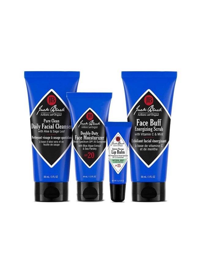 Jack Black Jack Black Skin Saviors Set - Pure Clean Daily Facial Cleanser, Double-Duty Face Moisturizer SPF 20, Intense Therapy Lip Balm SPF 25 Natural Mint & Shea Butter, & Face Buff Energizing Scrub - Image 2