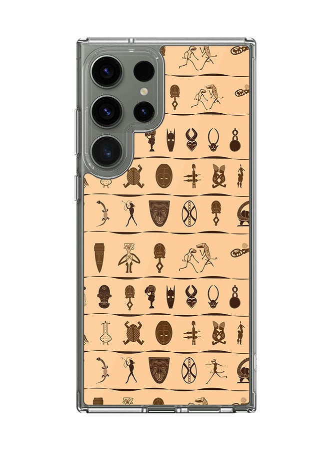 Stylizedd Classic Clear Case for Samsung Galaxy S24 Ultra , Hybrid Soft Case Flexible Edges TPU PC Gel Thin Transparent Cover - Tribal Hieroglyphics Full Print - Image 1