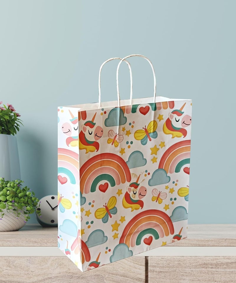 Omnipresent Pack 90 Gsm Rainbow Unicorn Printed Small Paper Gift Bags Set Of 50 Ideal For Birthday Return Gifts Kids Party GiftingSize 94X79X3 Inch Multicolor - Image 1
