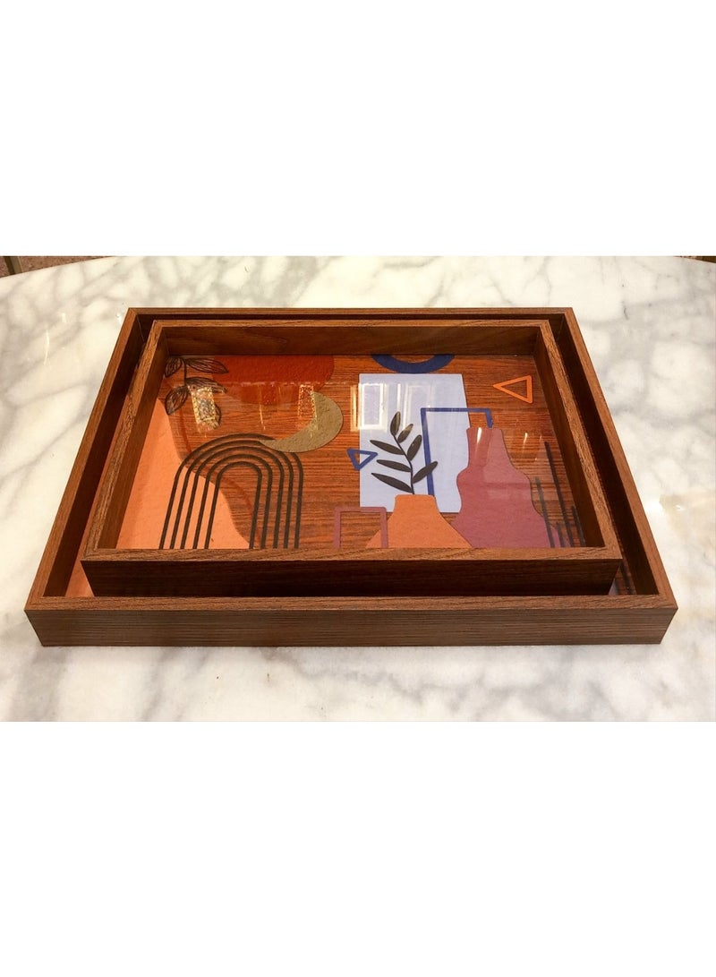 Set Of 2 Pcs Serving Trays - Natural Bamboo wood - Image 2