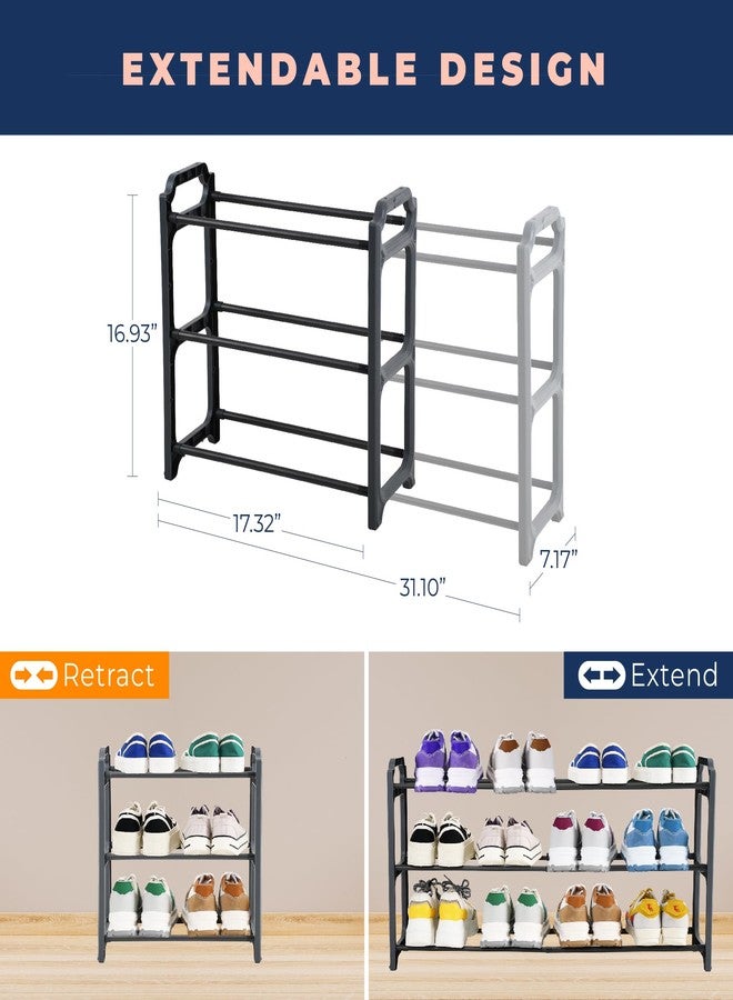 Happhom 3-Tier Expandable Shoe Organizer - Space Saver Shoe Shelf with Smart Design for Closet, Entryway and Small Spaces, Dark Grey (CSR-01) - Image 3