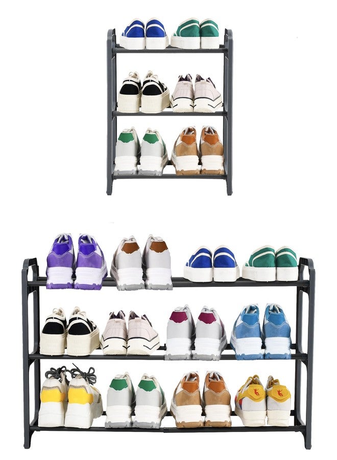 Happhom 3-Tier Expandable Shoe Organizer - Space Saver Shoe Shelf with Smart Design for Closet, Entryway and Small Spaces, Dark Grey (CSR-01) - Image 1