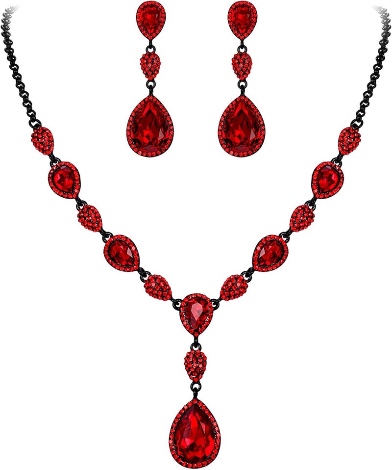 EleQueen Women's Cubic Zirconia Teardrop Y-Necklaces Dangle Earrings Jewelry Sets for Brides Bridesmaids - Image 1