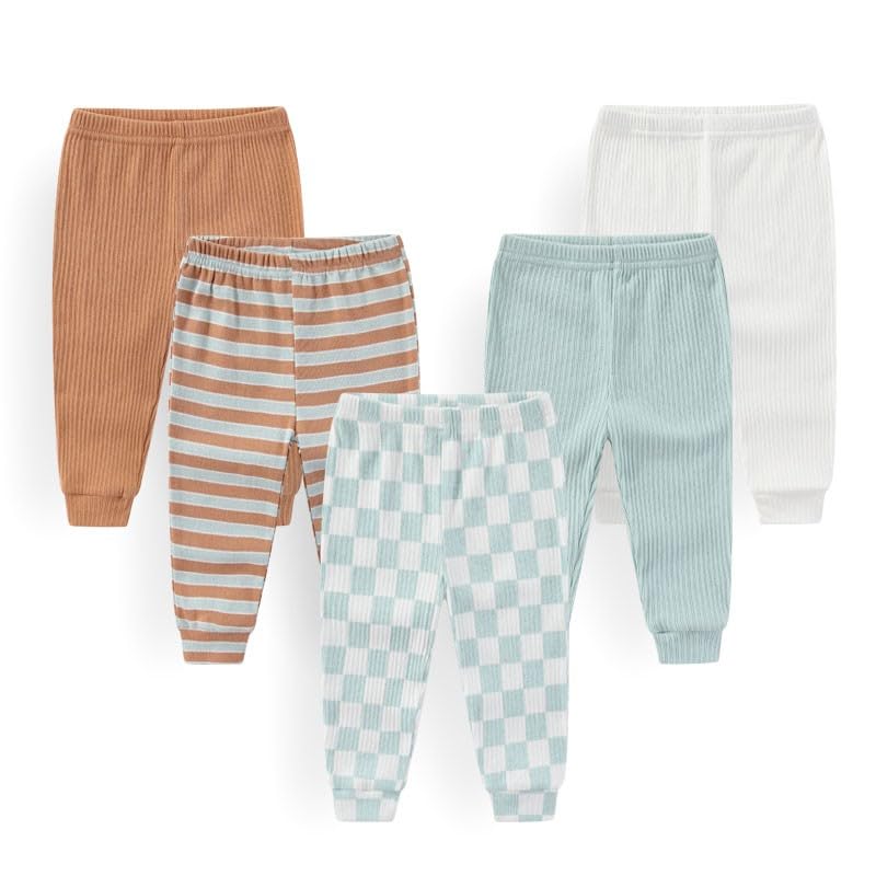 JELYLOVE Unisex Baby Boy Girl Pants Sets Cotton Soft Infants Bottoms Casual 5 Pack 0-12 Month Babies' Leggings - Image 1