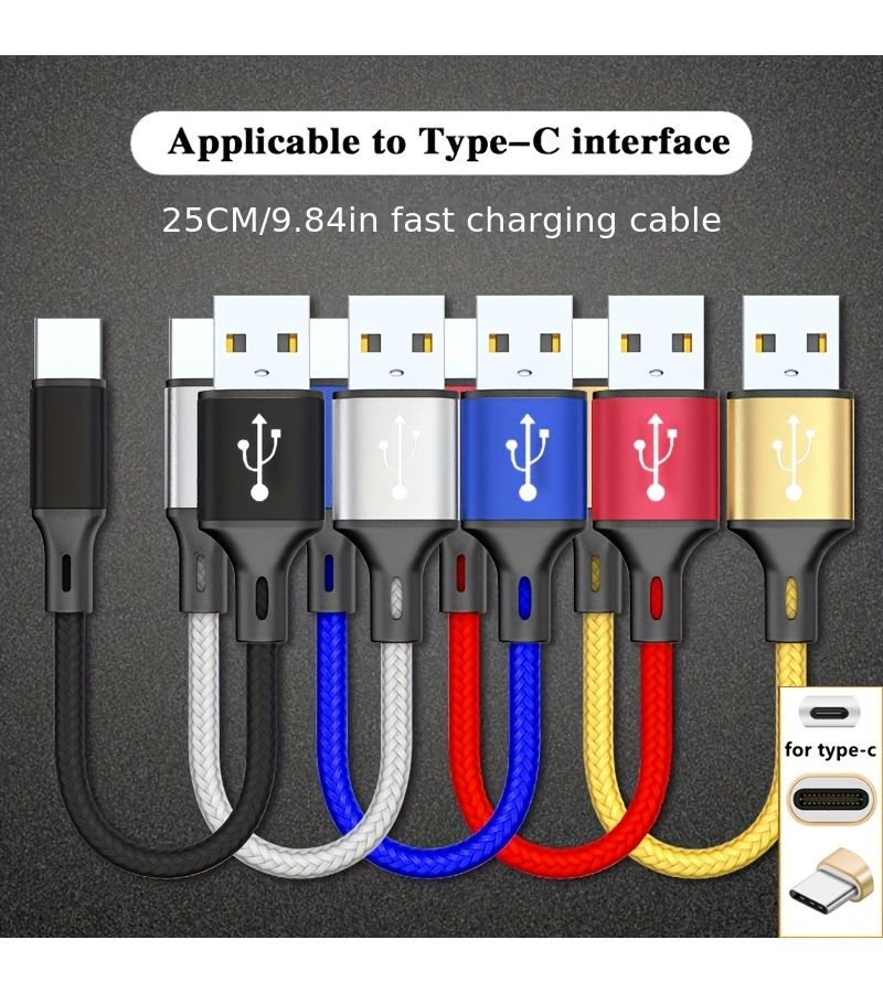 Red Silvery 0 25m Ultra Short Fast Charging Cable USB To Type C Nylon Braided Mobile Data Cable For Type C Charging Supporting Data Transmission Function - Image 3