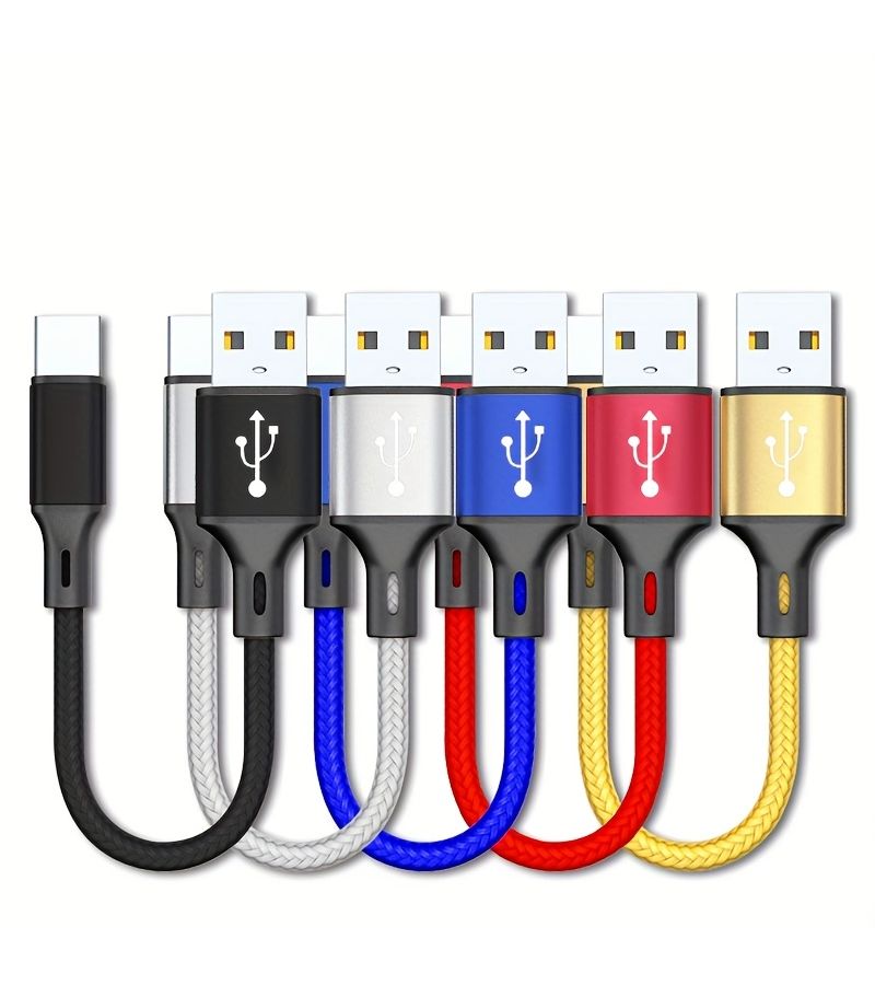 Red Silvery 0 25m Ultra Short Fast Charging Cable USB To Type C Nylon Braided Mobile Data Cable For Type C Charging Supporting Data Transmission Function - Image 2