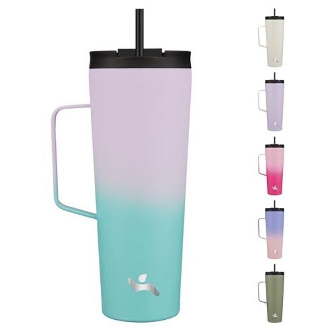 Konokyo Insulated Tumbler with Handle and Straw, 26 OZ Travel Coffee Mug Stainless Steel Cup Metal Water Bottle,Lavender Green