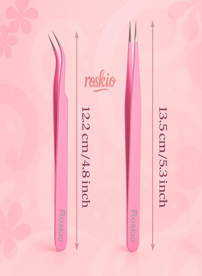 Roskio Nail Tweezer, 2pcs Stainless Steel Straight & Curved Nail Art Tweezers for Stickers, Rhinestone, Eyelash Extension, Nail Stickers, Cuticle, Rhinestone Picker Tool - Image 2