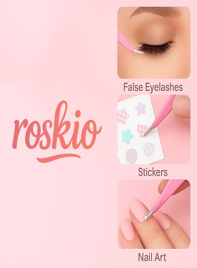 Roskio Nail Tweezer, 2pcs Stainless Steel Straight & Curved Nail Art Tweezers for Stickers, Rhinestone, Eyelash Extension, Nail Stickers, Cuticle, Rhinestone Picker Tool - Image 4