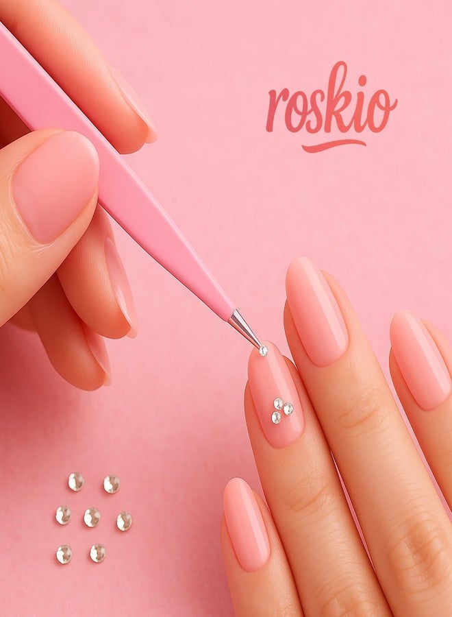 Roskio Nail Tweezer, 2pcs Stainless Steel Straight & Curved Nail Art Tweezers for Stickers, Rhinestone, Eyelash Extension, Nail Stickers, Cuticle, Rhinestone Picker Tool - Image 3
