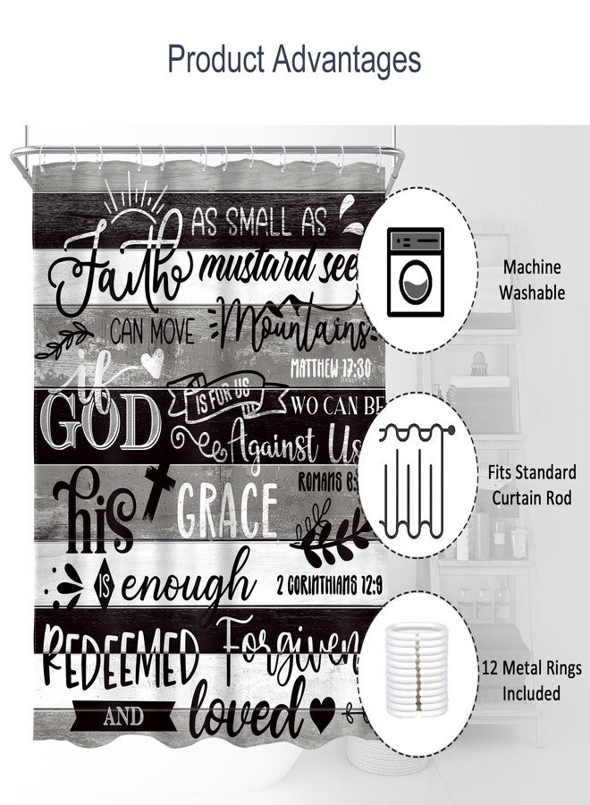 AMBZEK Bible Verse Christian Shower Curtain 60Wx72L Inch Black and White Scripture Inspirational Quotes Rustic Wood Plank Artwork Cloth Fabric Waterproof Polyester Bathroom Decor Set with 12 Pack Hook - Image 3