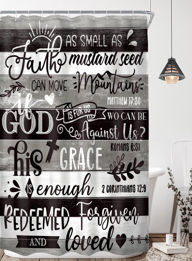 AMBZEK Bible Verse Christian Shower Curtain 60Wx72L Inch Black and White Scripture Inspirational Quotes Rustic Wood Plank Artwork Cloth Fabric Waterproof Polyester Bathroom Decor Set with 12 Pack Hook - Image 1