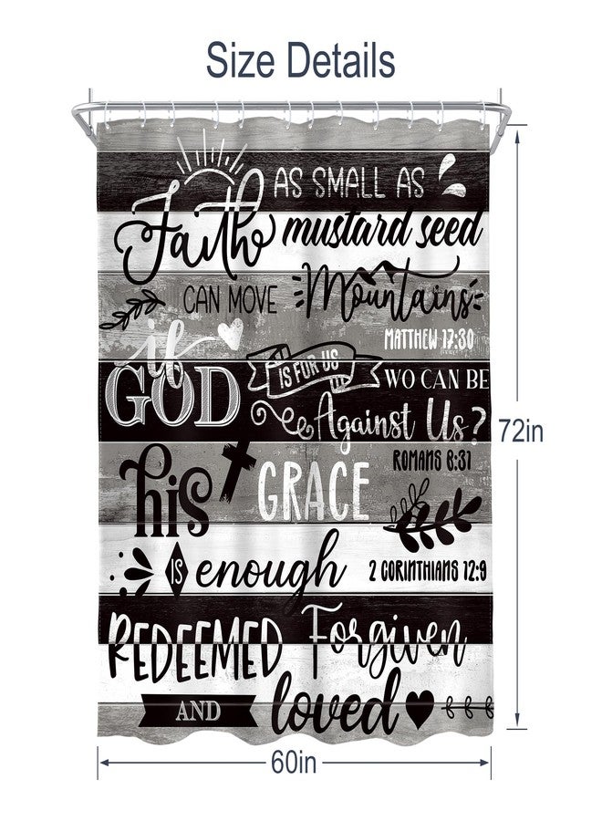 AMBZEK Bible Verse Christian Shower Curtain 60Wx72L Inch Black and White Scripture Inspirational Quotes Rustic Wood Plank Artwork Cloth Fabric Waterproof Polyester Bathroom Decor Set with 12 Pack Hook - Image 4
