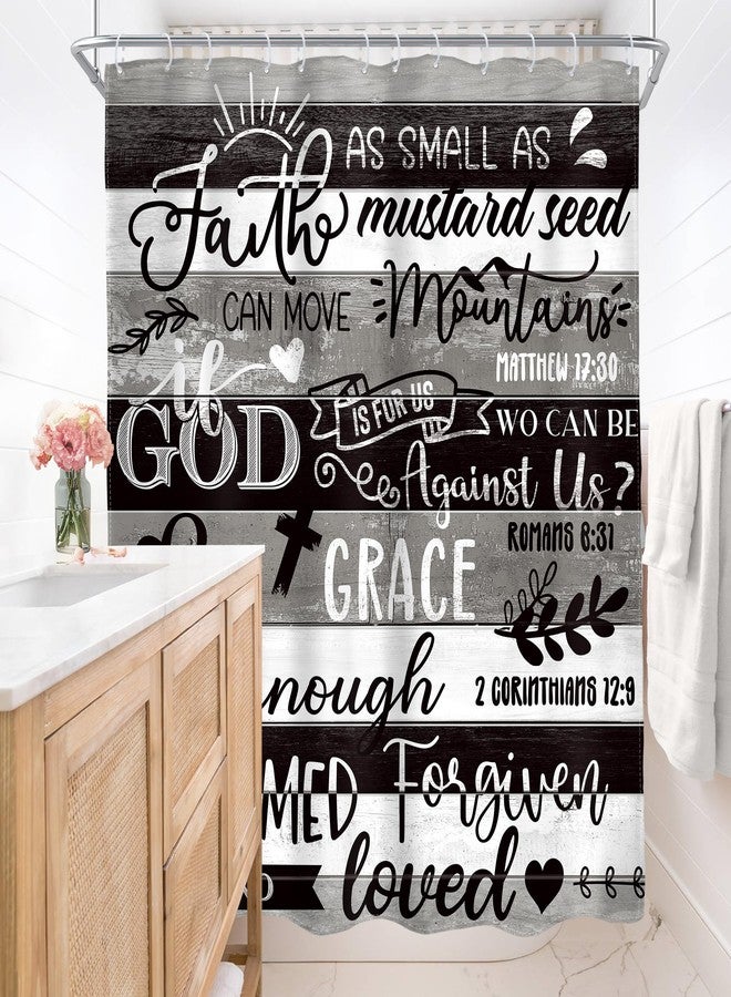 AMBZEK Bible Verse Christian Shower Curtain 60Wx72L Inch Black and White Scripture Inspirational Quotes Rustic Wood Plank Artwork Cloth Fabric Waterproof Polyester Bathroom Decor Set with 12 Pack Hook - Image 2