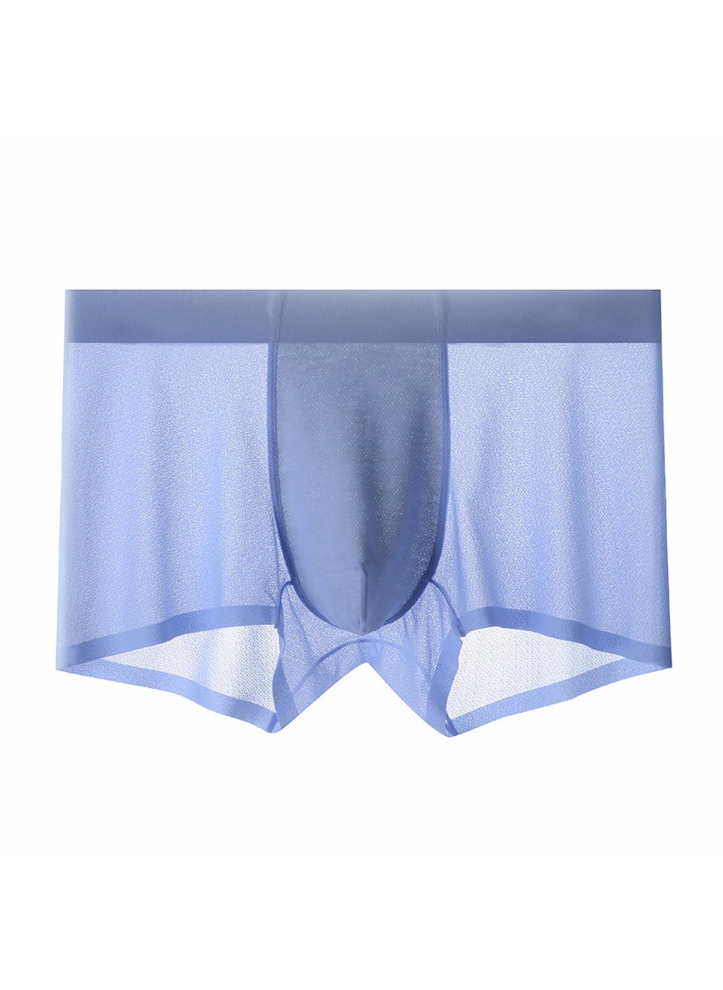 Generic Summer New Mens Ice Silk Underpants Thin Breathable Mid-waist Boxer Shorts Antibacterial Seamless Boxer Shorts Head Prussian Blue  - Image 1