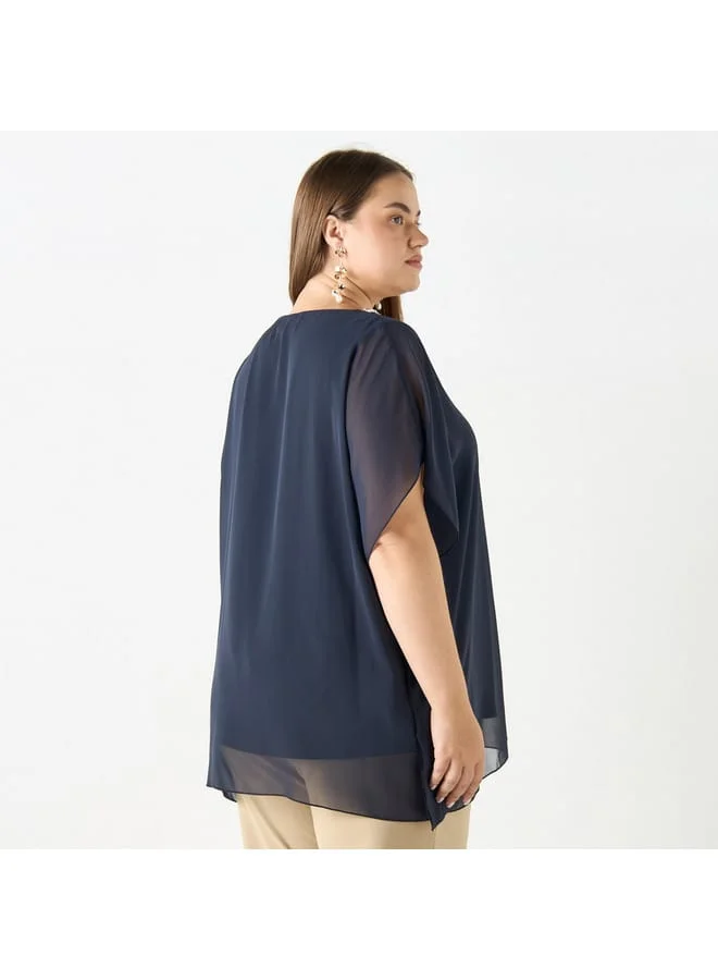 Ulla Popken Plus Size Ulla Popken Embellished V-Neck Top