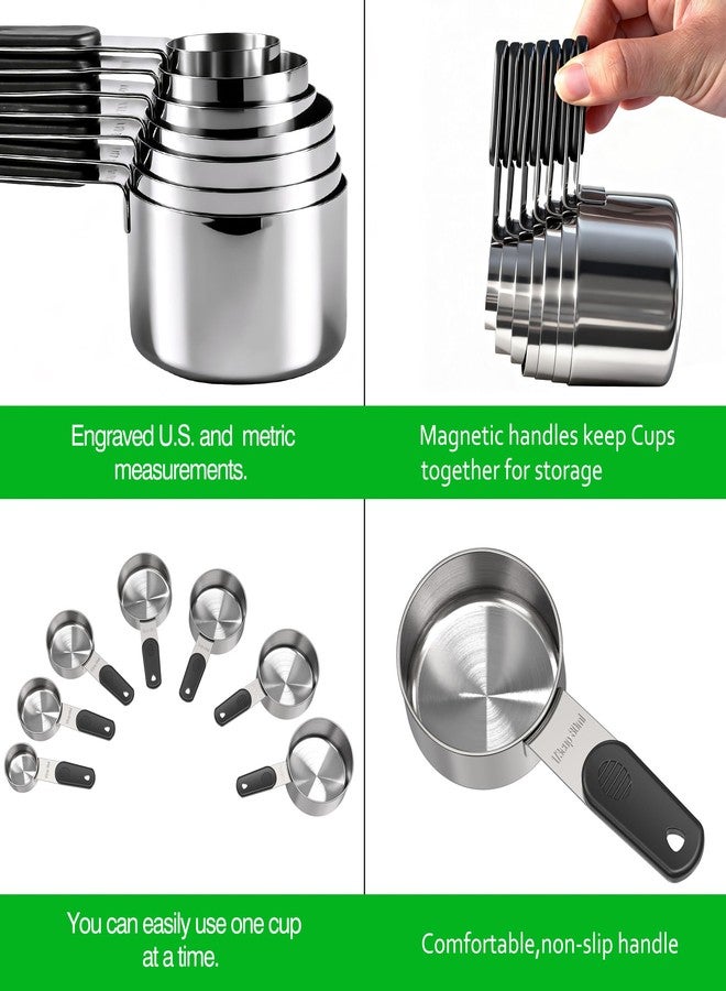 DOTINGHUX Magnetic Handles 7 Piece Stainless Steel Measuring Cups, Black, Kitchen Gadgets for Measure Liquid and Dry Ingredients, Cooking & Baking - Image 3