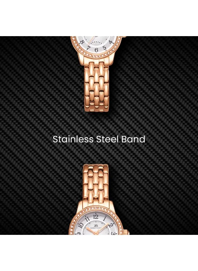 كينيث سكوت Women's Analog Display Watch With Rose gold Stainless Steel Strap - K25511-RBKW