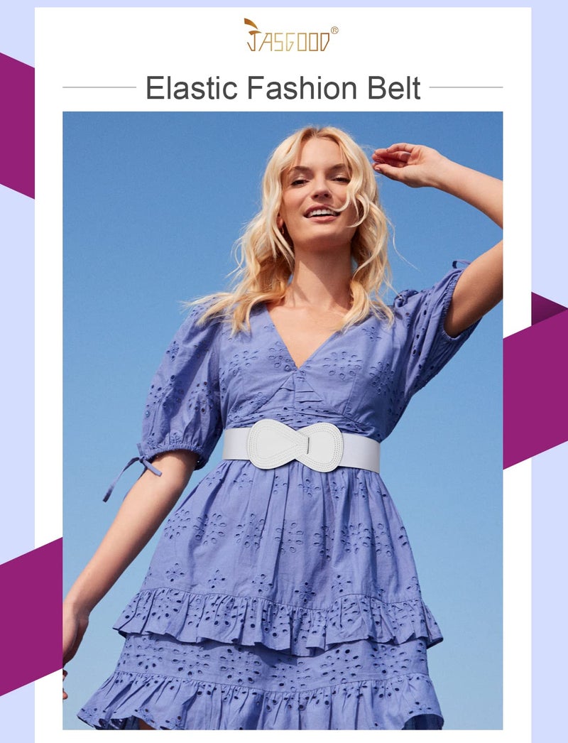 JASGOOD Women Stretchy Belt for Dresses Vintage Elastic Wide Waist Belt - Image 3