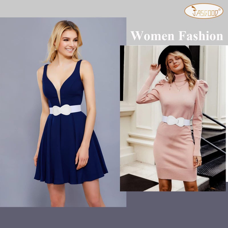 JASGOOD Women Stretchy Belt for Dresses Vintage Elastic Wide Waist Belt - Image 4