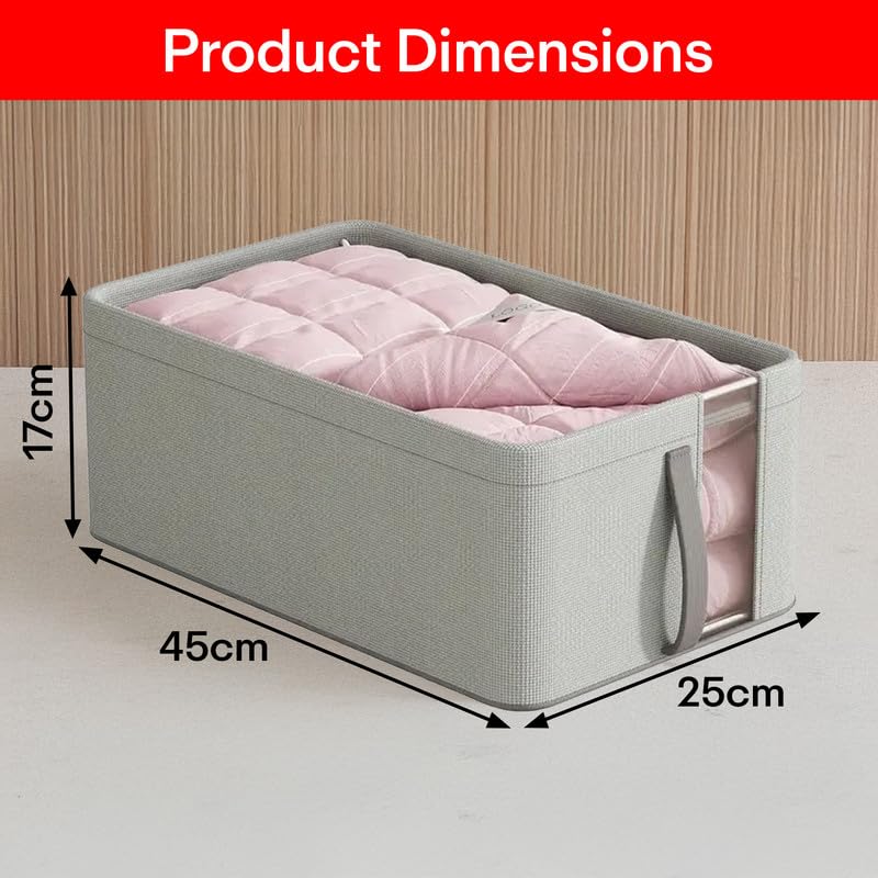 PRIME PICK صندوق تخزين قابل للطي متوسط الحجم من قماش أكسفورد مع إطار معدني قابل للتنفس وقابل للغسل باللون الرمادي مثالي للجينز والقمصان الداخلية والجوارب عبوة من 3 - Image 3