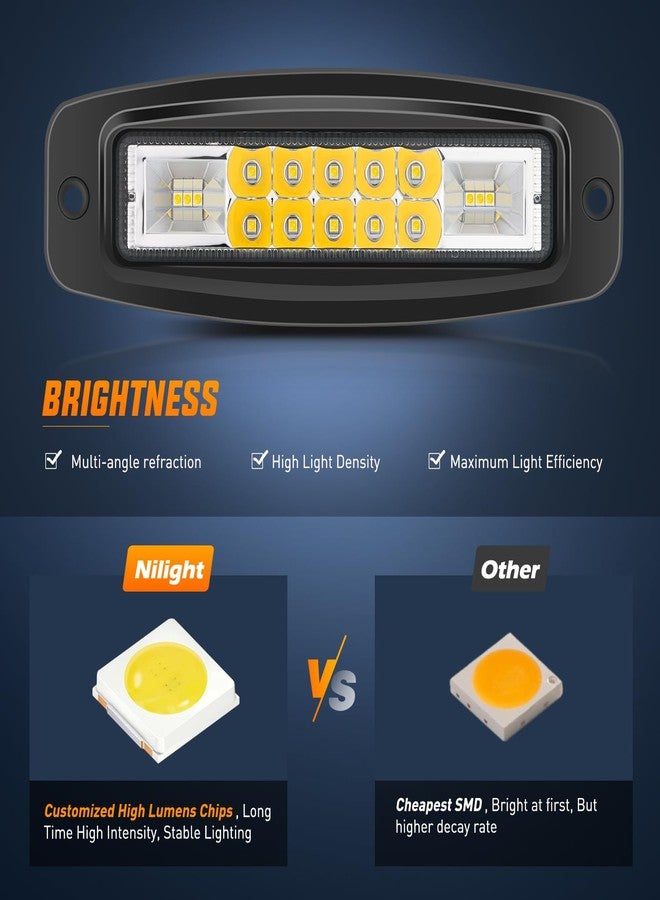 Nilight Flush Mount LED Pods 2PCS 6 Inch 60W LED Work Light Flood Spot Beam Combo Backup Driving Lights Fog Lamp Reverse Grill Mount Lighting for Offroad 4x4 Truck SUV - Image 4