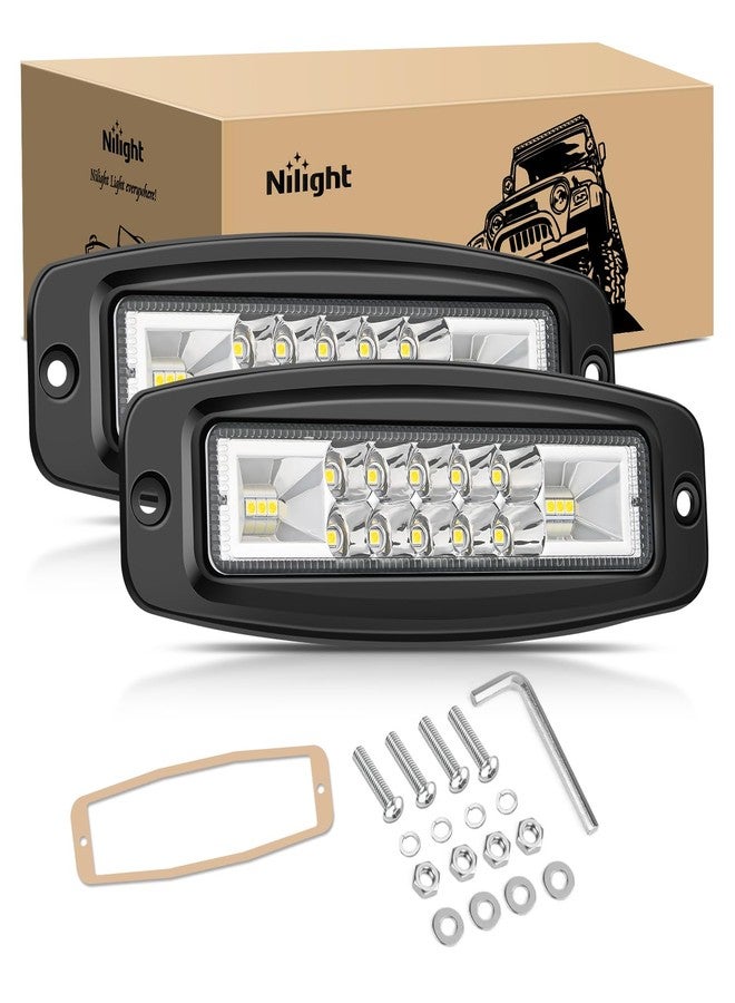 Nilight Flush Mount LED Pods 2PCS 6 Inch 60W LED Work Light Flood Spot Beam Combo Backup Driving Lights Fog Lamp Reverse Grill Mount Lighting for Offroad 4x4 Truck SUV - Image 1